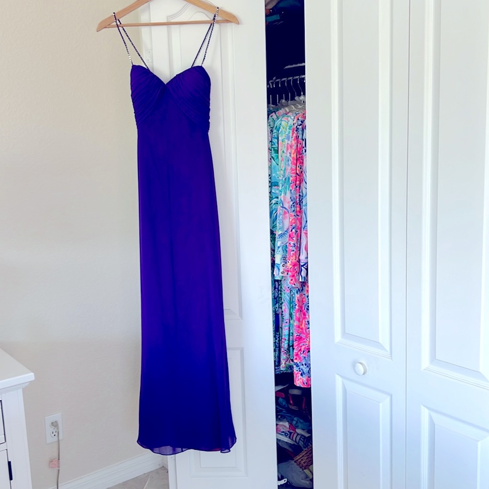 Elegant Purple Spaghetti Strap Dress With Matching Scarf